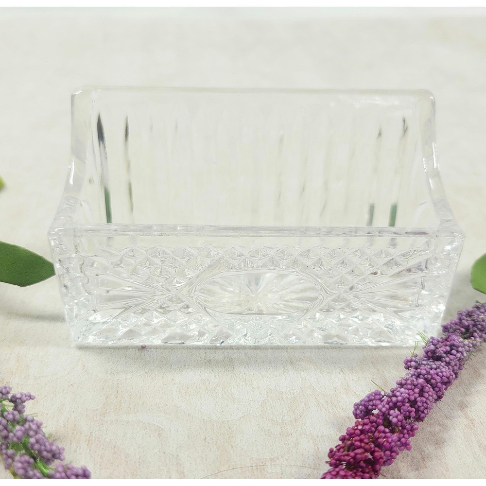 Crystal fluted business card holder | small desk storage box tray